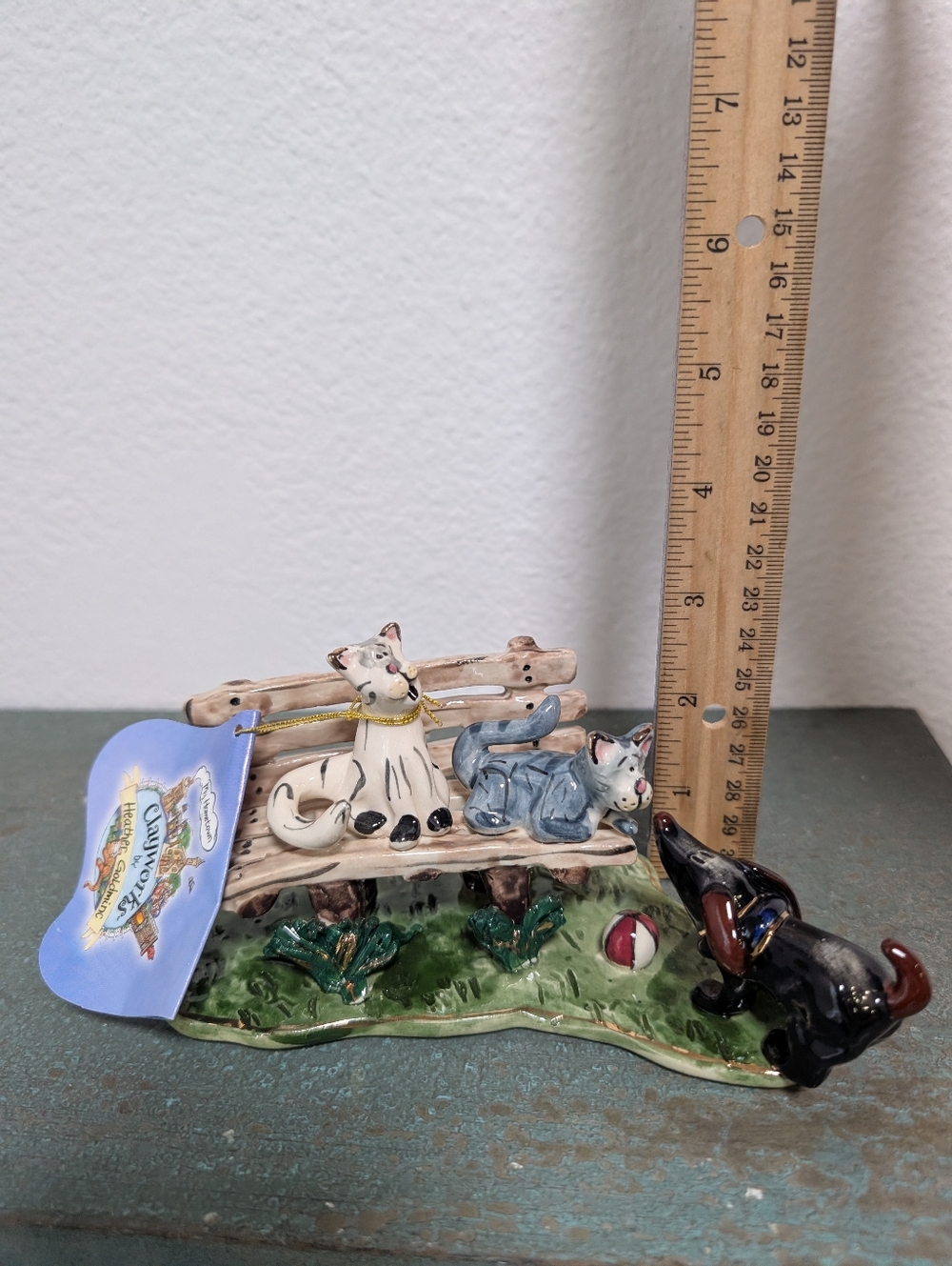 Blue Sky Clayworks Cats on Park Bench And Dog Heather Goldminc 2000 New in Box - Picture 11 of 11